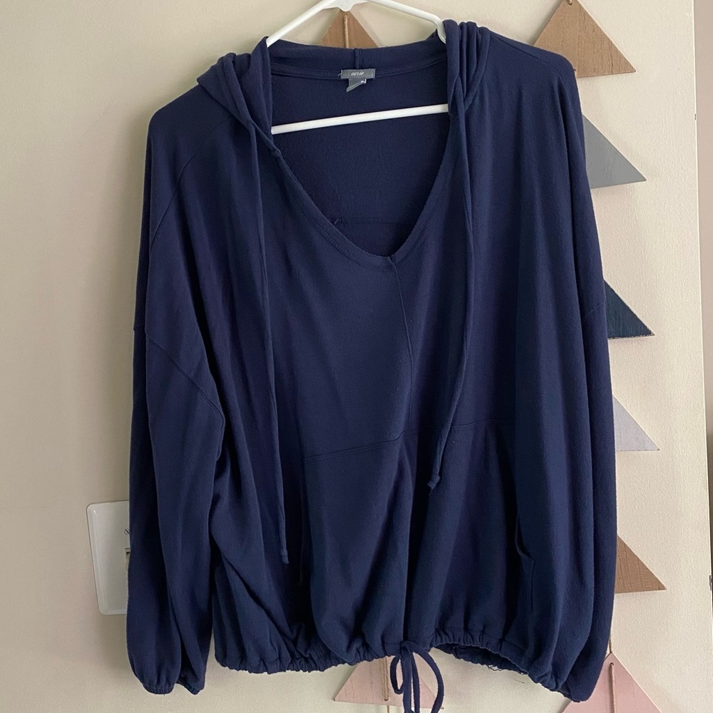 Aerie Navy Pullover Hoodie with Drawstring Waistband